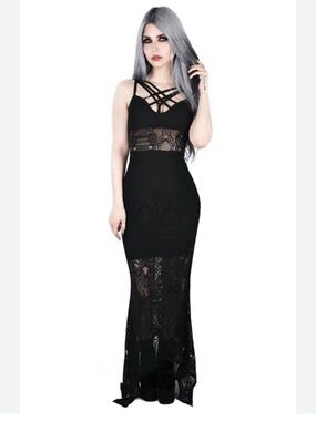 Killstar The Deadly Beloved Black Gothic Strappy Harness Sleeveless Bodycon S